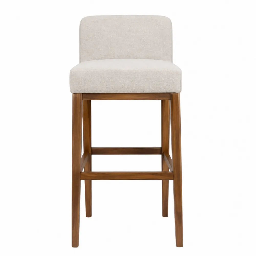 Sgabello da Bar in Tessuto Beige con Struttura in Legno