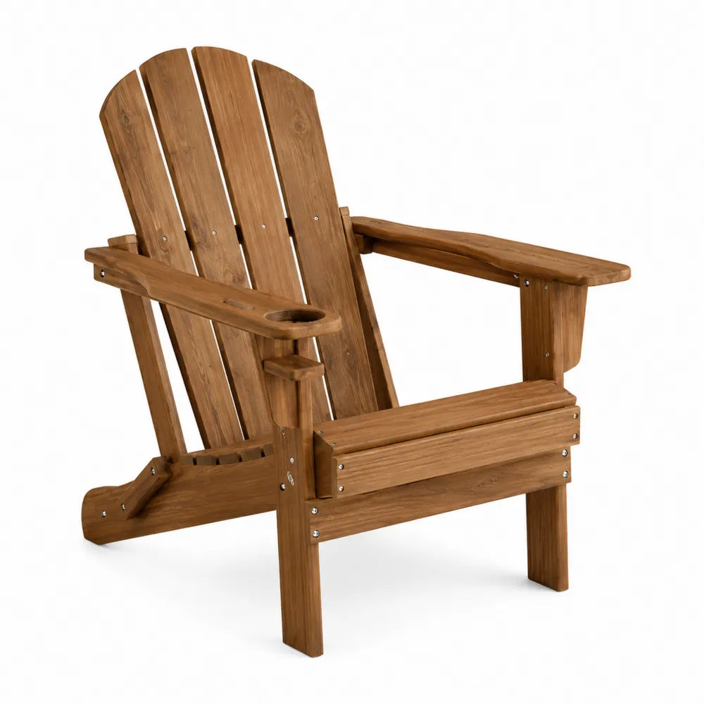 Sedia da esterno in legno di teak con porta bicchieri