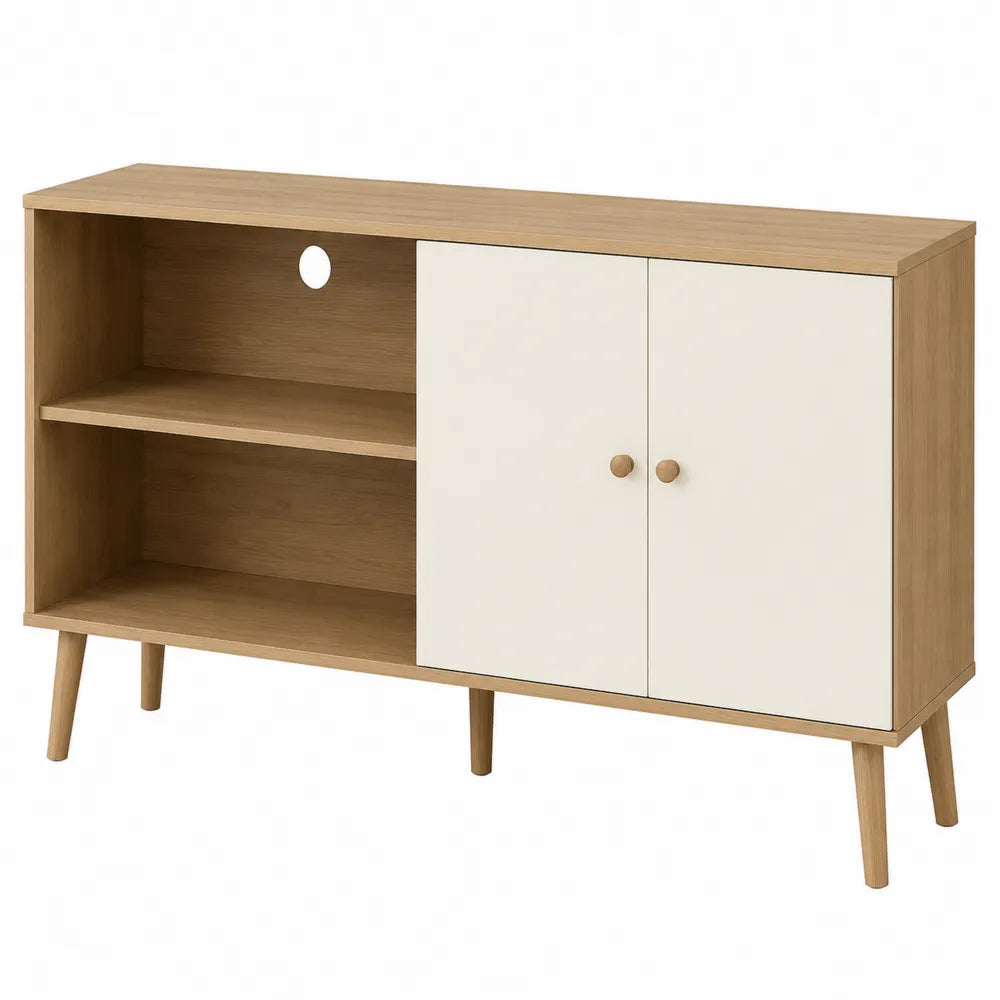 Credenza in legno con ante e ripiani regolabili, rovere e bianco, 120x40x75 cm
