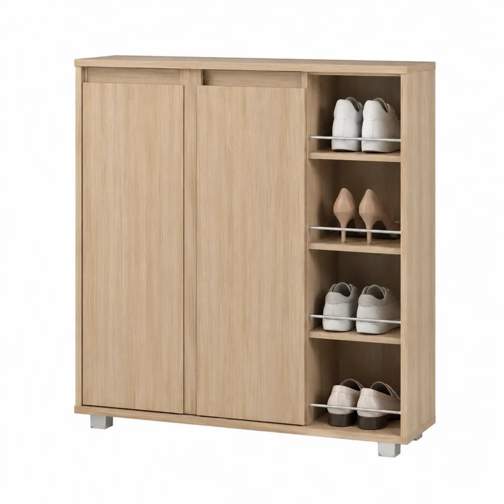 Scarpiera in Legno con Ante Scorrevoli Color Rovere Chiaro