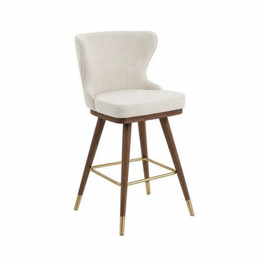 Sgabello in legno e metallo con tessuto beige, altezza 100 cm