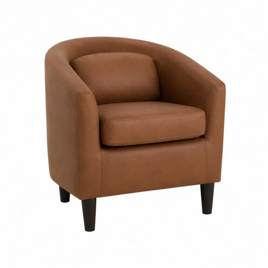 Poltrona in Ecopelle Marrone con Gambe in Legno