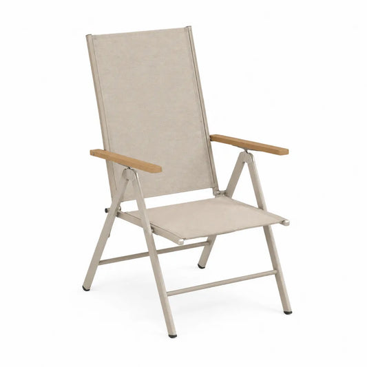 Sedia pieghevole da esterno in alluminio e tessuto beige