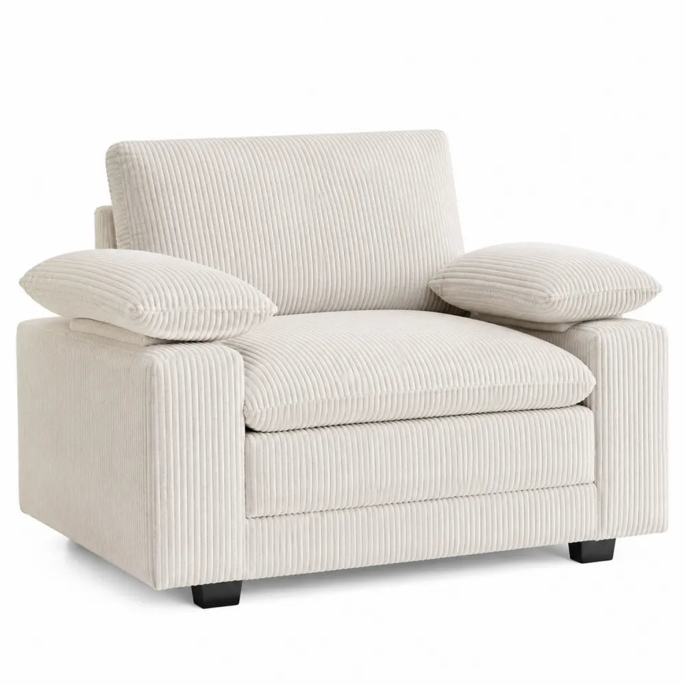Poltrona in Velluto a Coste Beige 100x90x80 cm