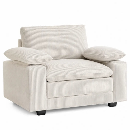 Poltrona in Velluto a Coste Beige 100x90x80 cm