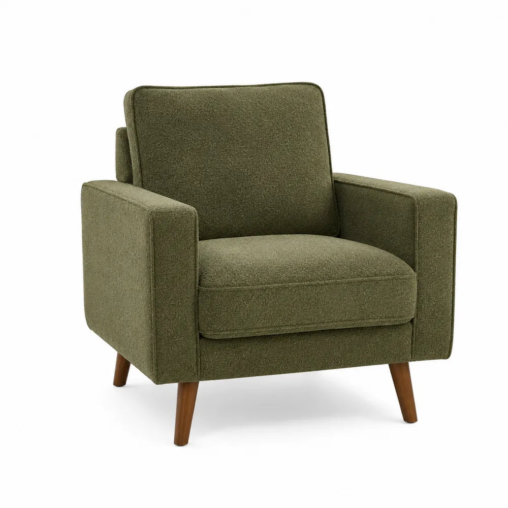 Poltrona in Tessuto Poliestere Verde con Gambe in Legno