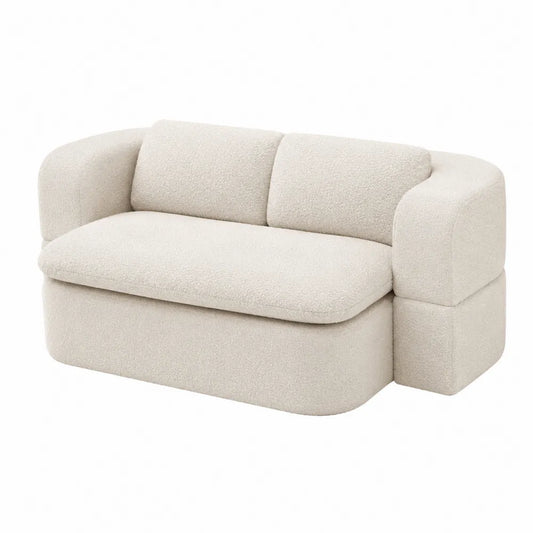 Divano Due Posti Bouclé in Tessuto Beige