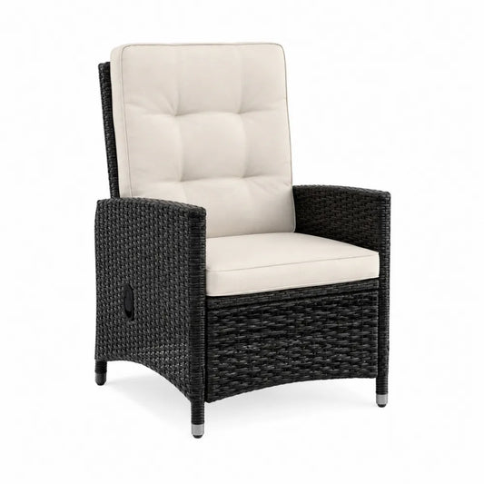 Poltrona da Esterno in Rattan Nero con Cuscini Crema