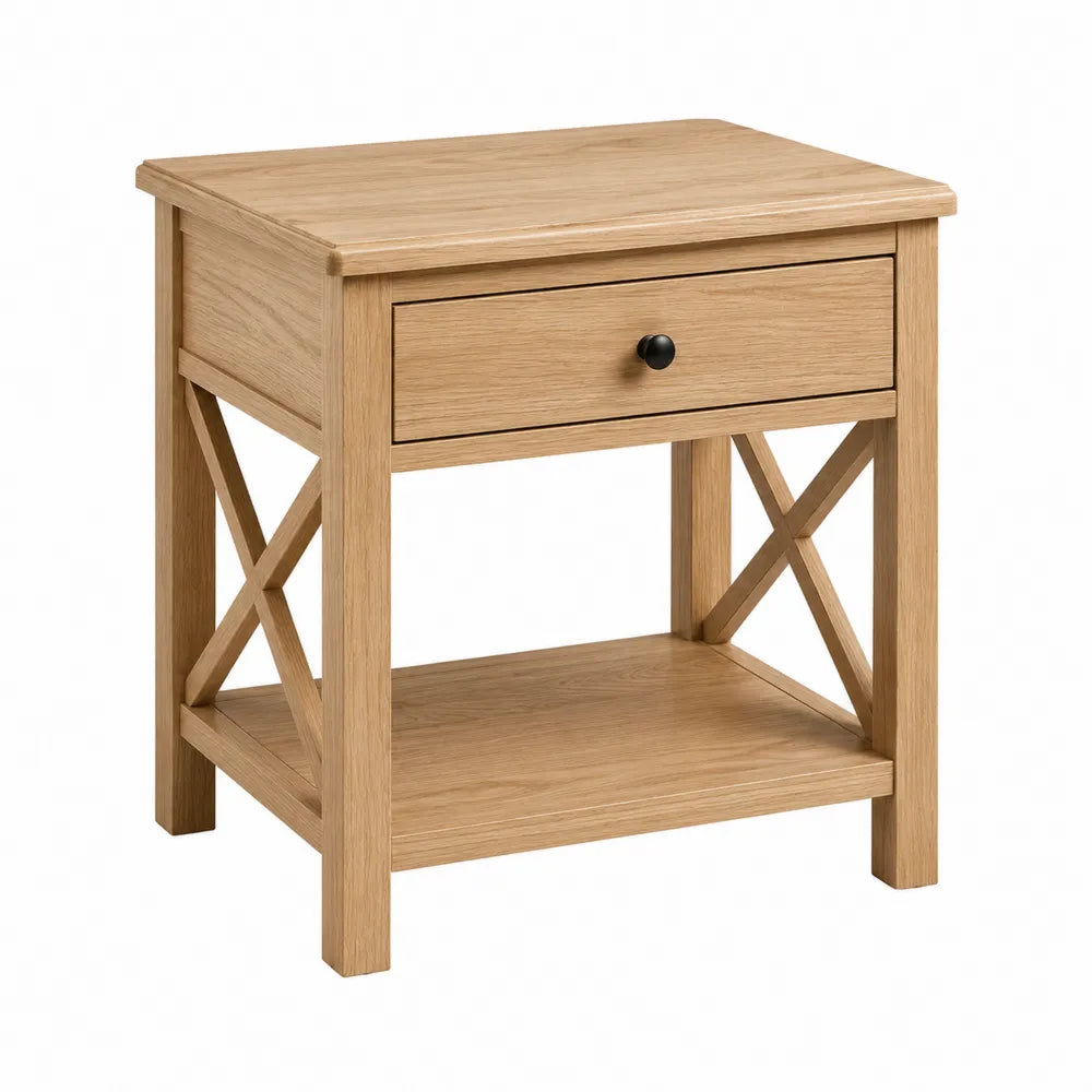 Comodino in legno con cassetto e ripiano