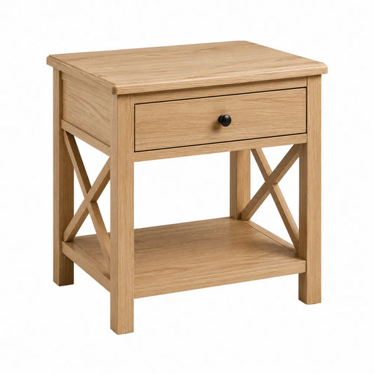 Comodino in legno con cassetto e ripiano