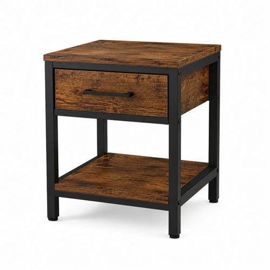 Comodino in legno e metallo con cassetto e ripiano 40x40x60 cm