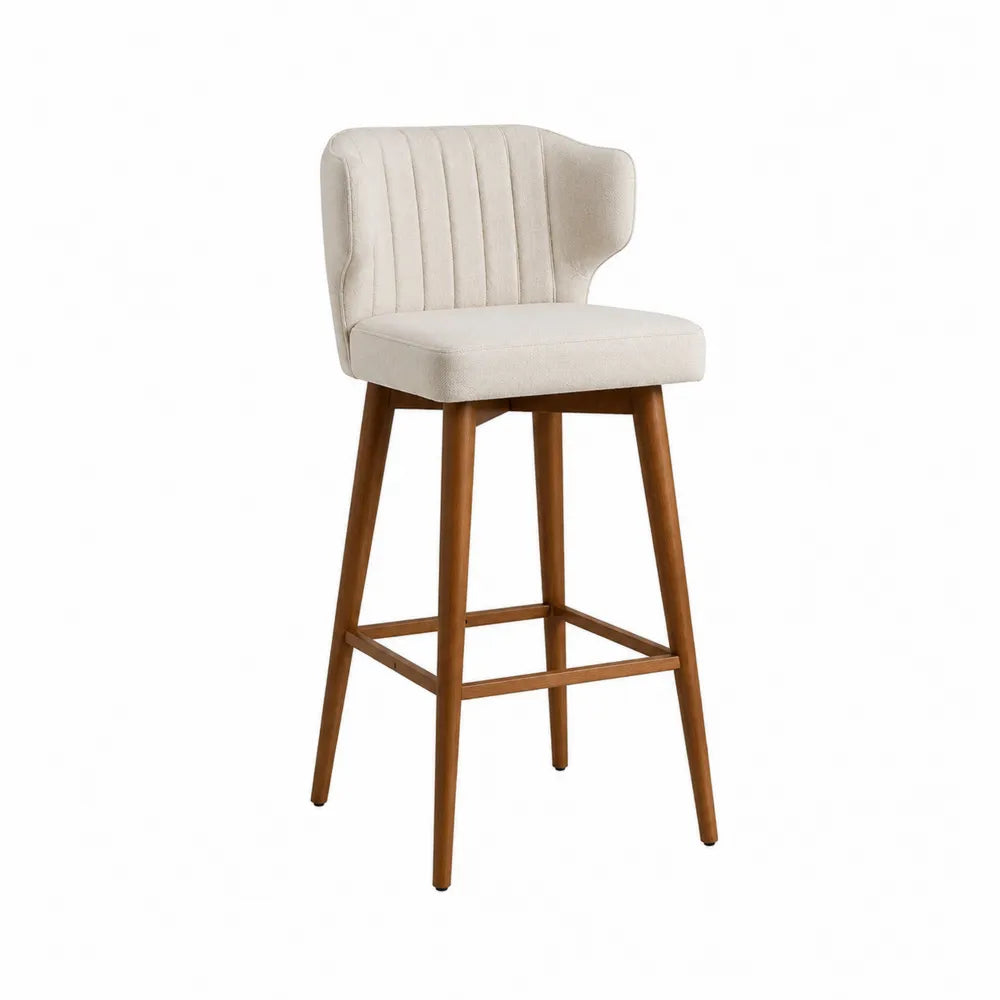 Sgabello da bar in legno con tessuto beige