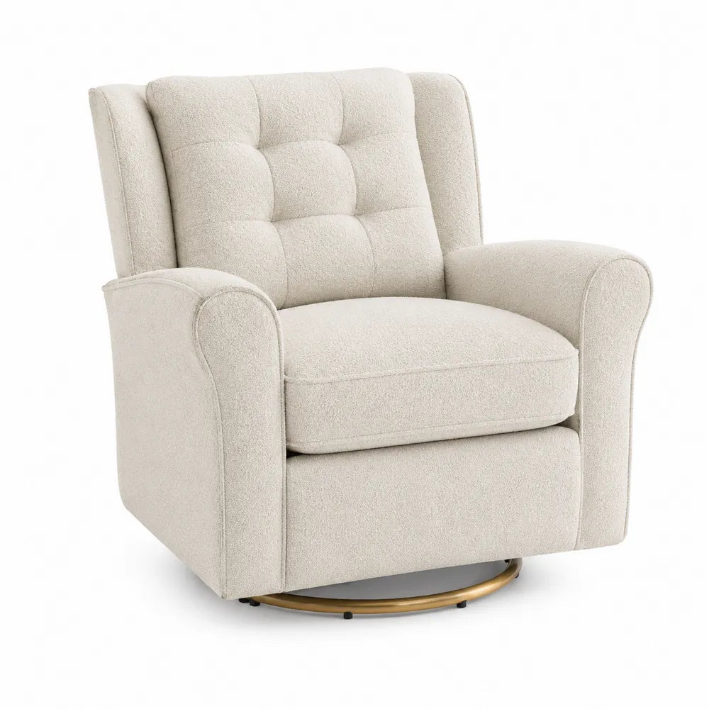 Poltrona Rotante in Tessuto Beige con Base in Metallo